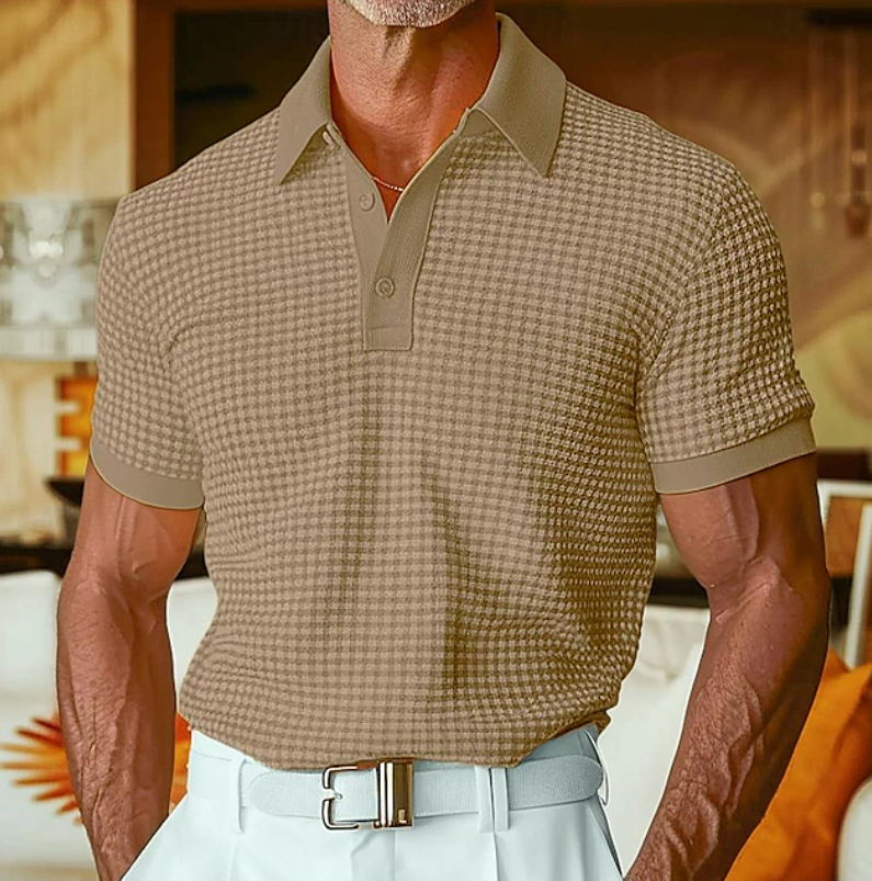 Conrad | Men's Textured Waffle-Collar Casual Shirt Brown