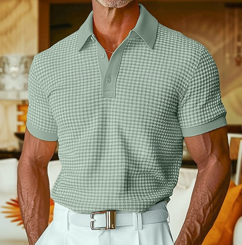 Conrad | Men's Textured Waffle-Collar Casual Shirt Green