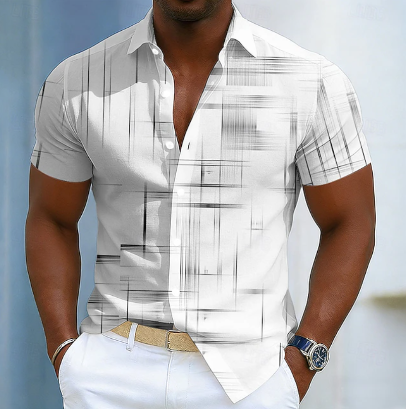 Felix | Men's Geometric Print Short-Sleeve Button Shirt White