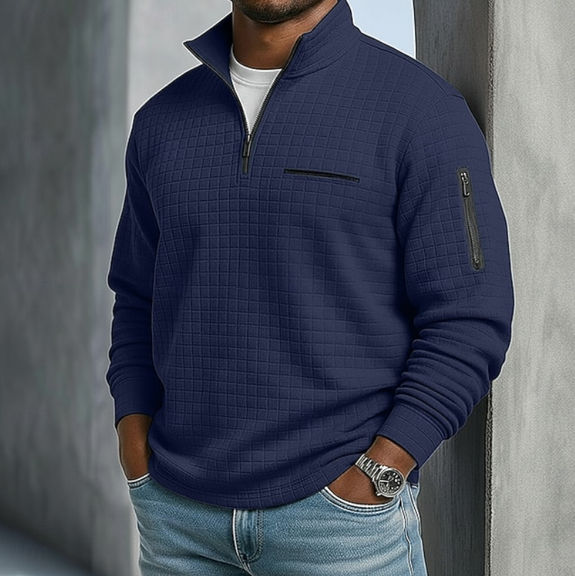 Elliot | Men's Long-Sleeve Waffle-Knit Jumper Navy Blue