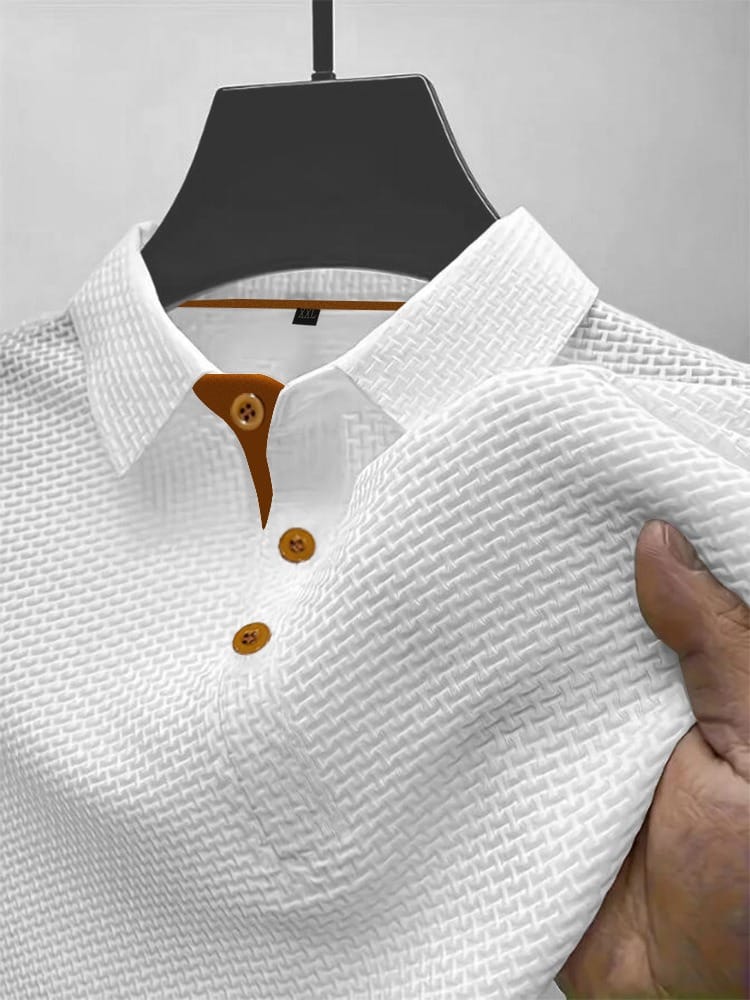 Victor | Men's Textured Knitted Polo with Classic Collar White