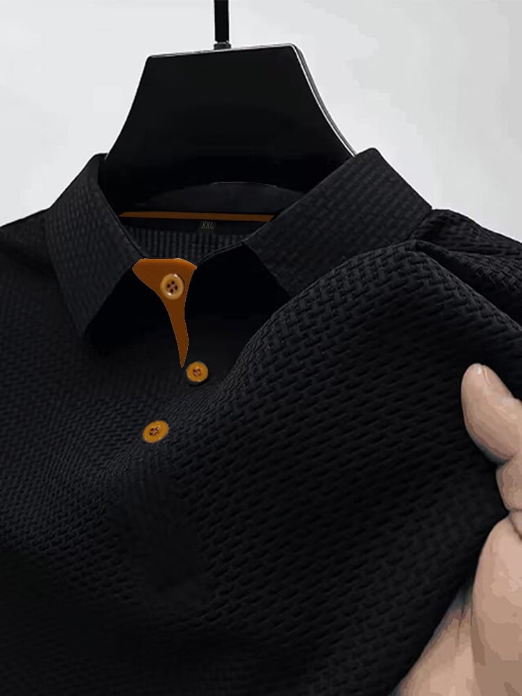 Victor | Men's Textured Knitted Polo with Classic Collar Black