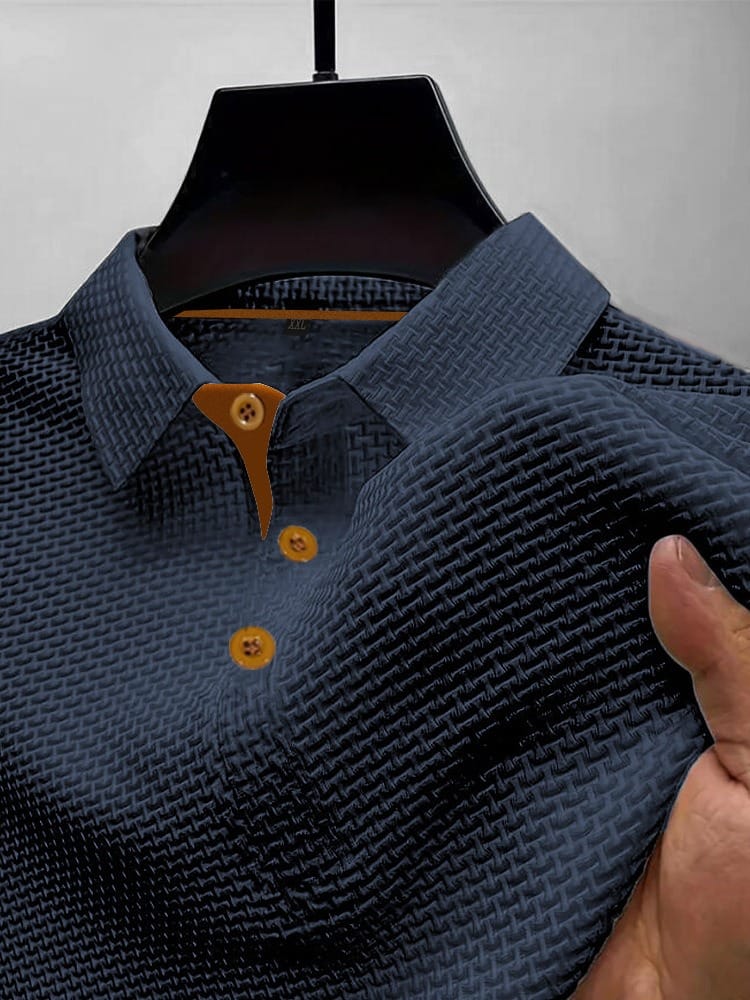 Victor | Men's Textured Knitted Polo with Classic Collar Dark Blue