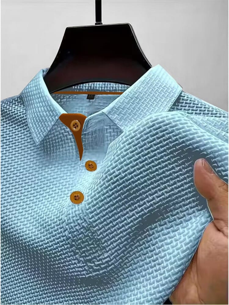 Victor | Men's Textured Knitted Polo with Classic Collar Light Blue