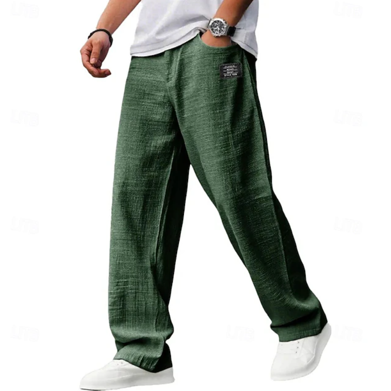 Hollis | Men's Relaxed Loose-Fit Casual Trousers Army Green