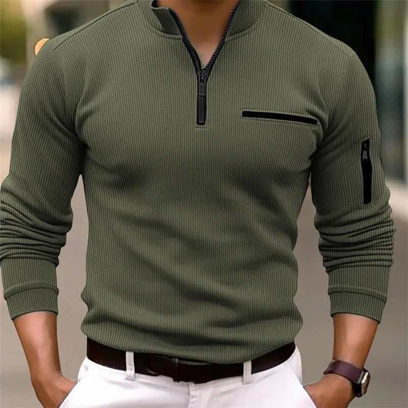 Men's quarter zip jumper in Army Green