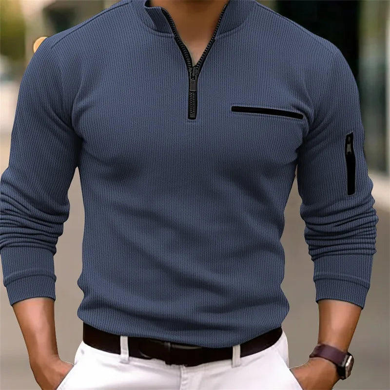 Men's quarter zip jumper in Dark Blue