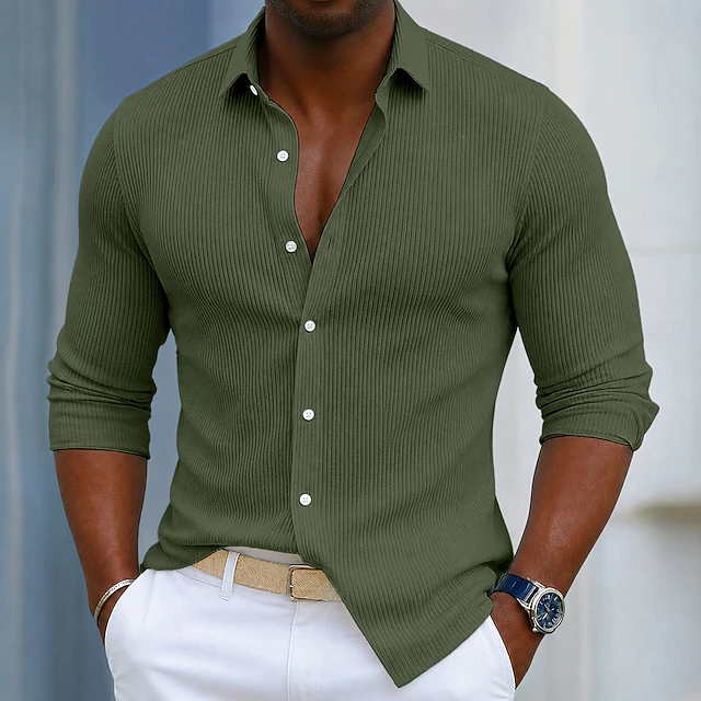 Men's Textured Long-Sleeve Casual Shirt Green