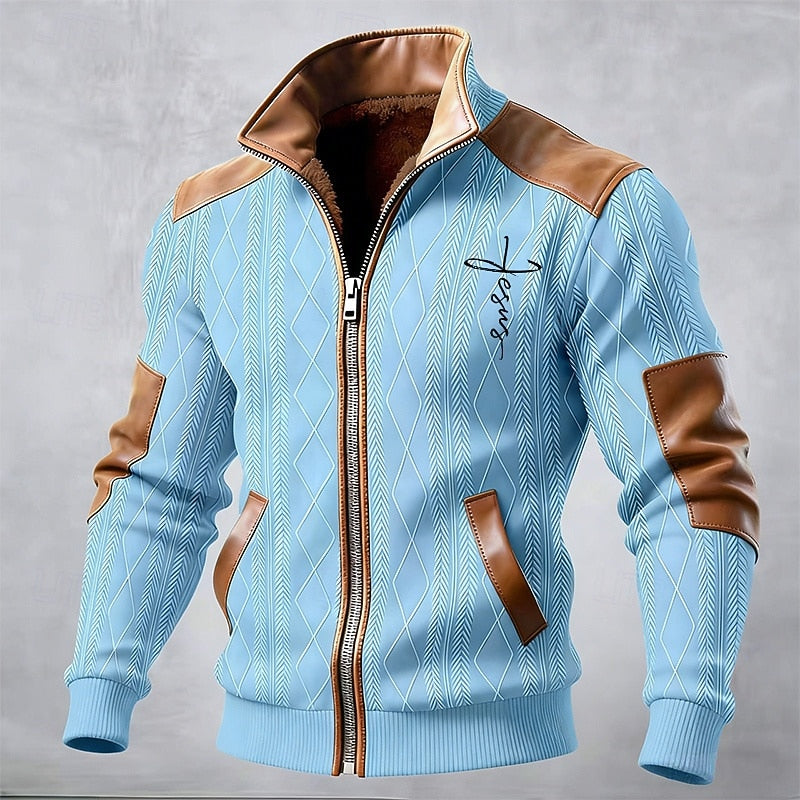 Men's Stand-Collar Casual Jacket in Light Blue