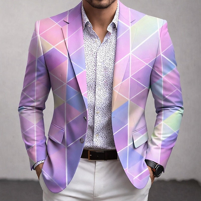 Men's Geometric-Pattern Tailored Blazer in Purple