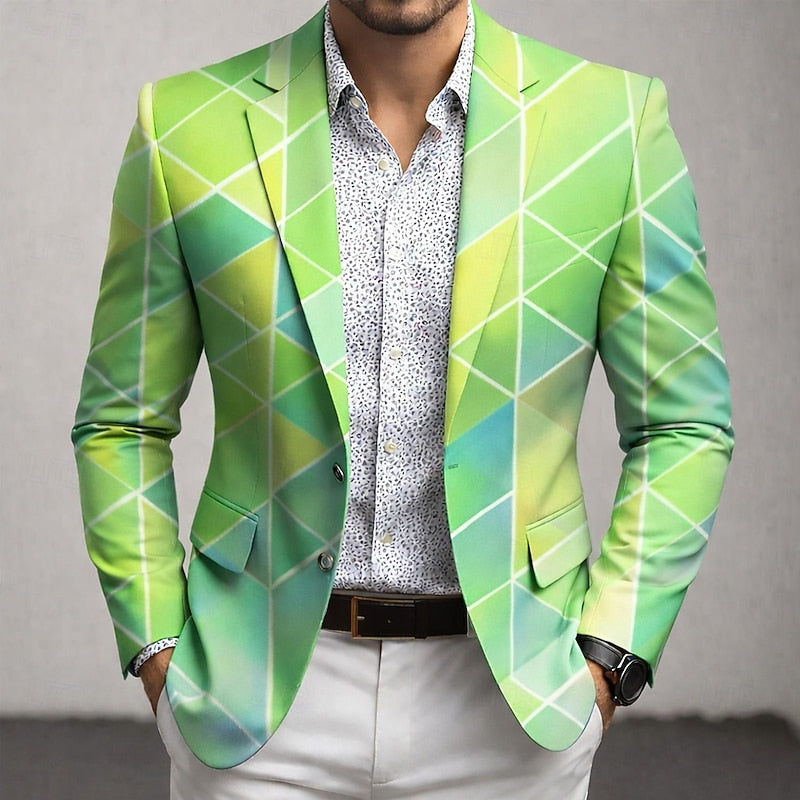 Men's Geometric-Pattern Tailored Blazer in Green
