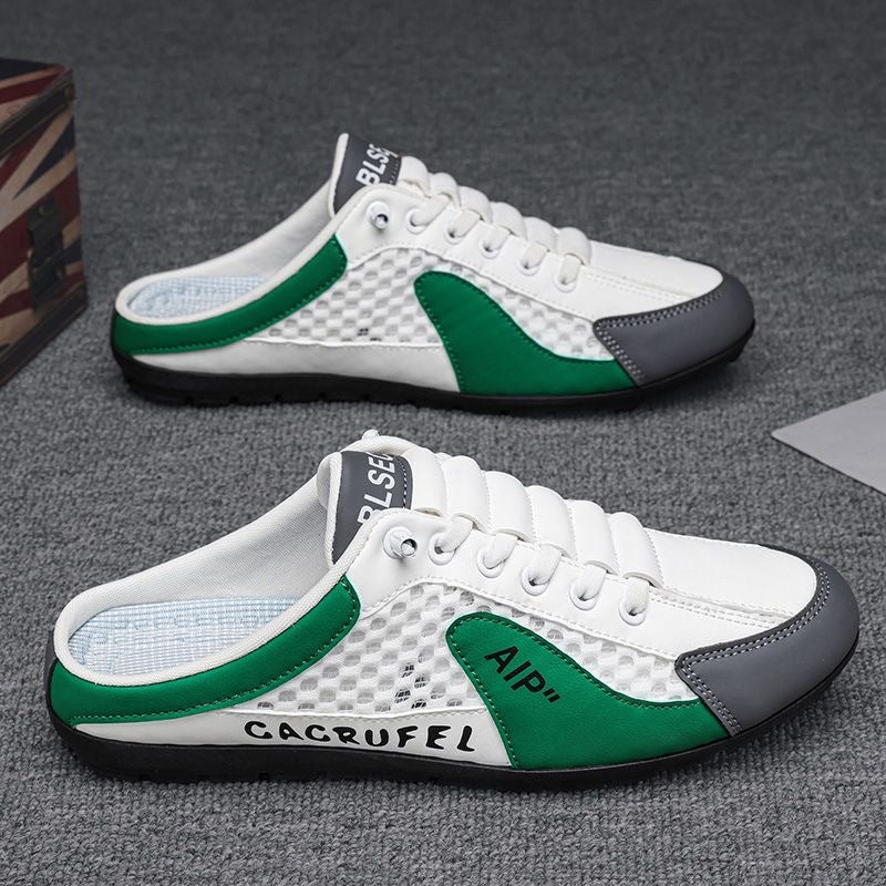 Men's Lightweight Slip-On Trainers in White Green