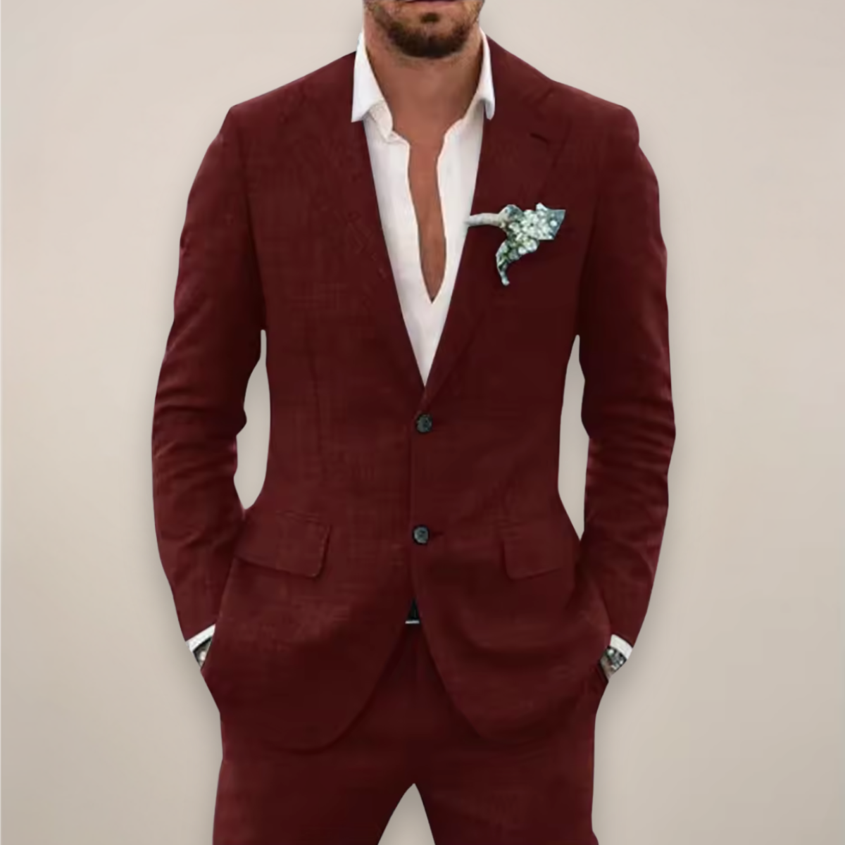 Tailored men's two-piece suit in Wine Red