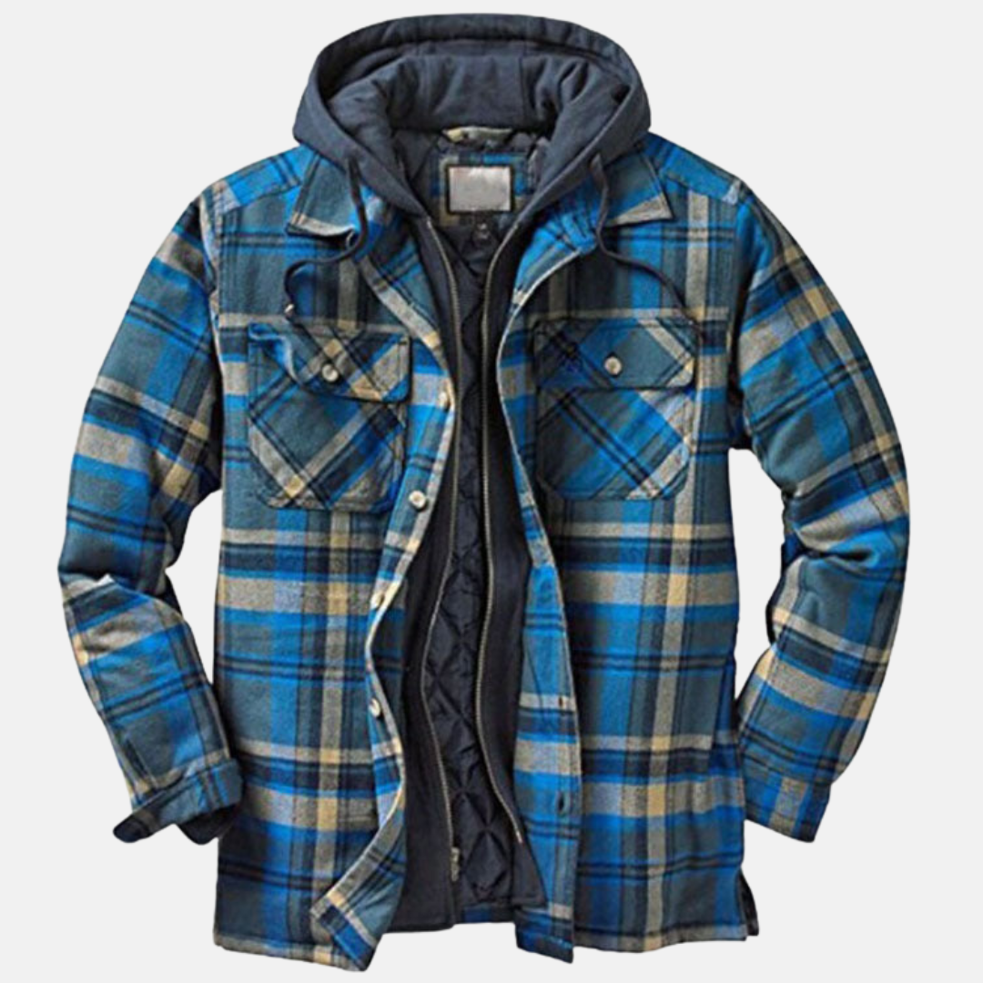 Men's hooded plaid jacket in Blue