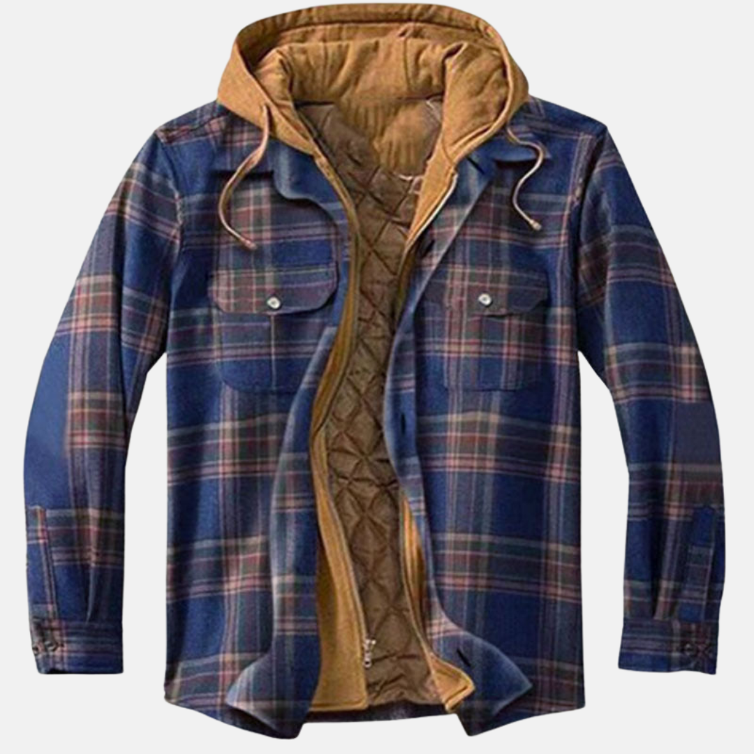 Men's hooded plaid jacket in Dark Blue
