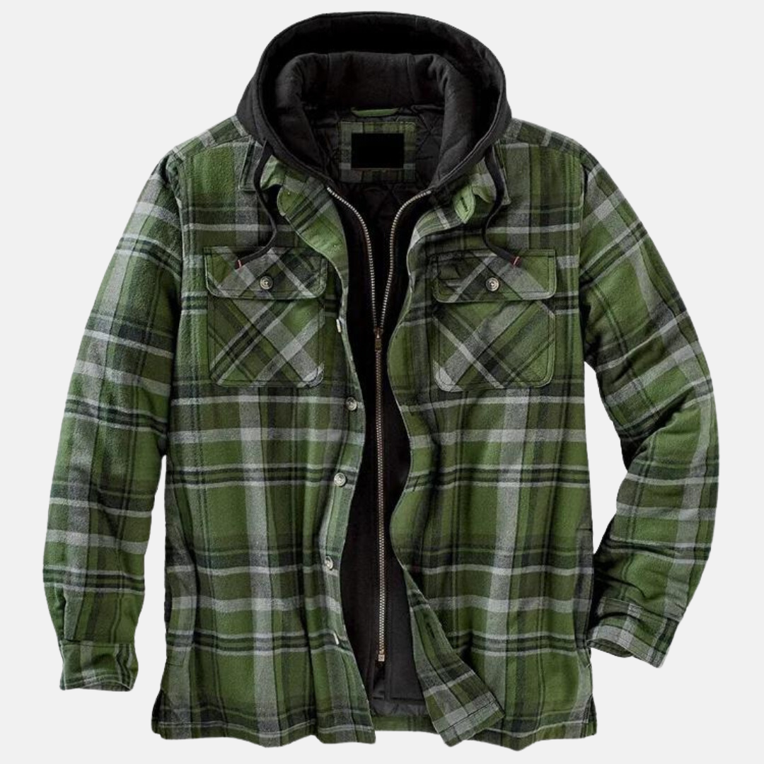 Men's hooded plaid jacket in Dark Green