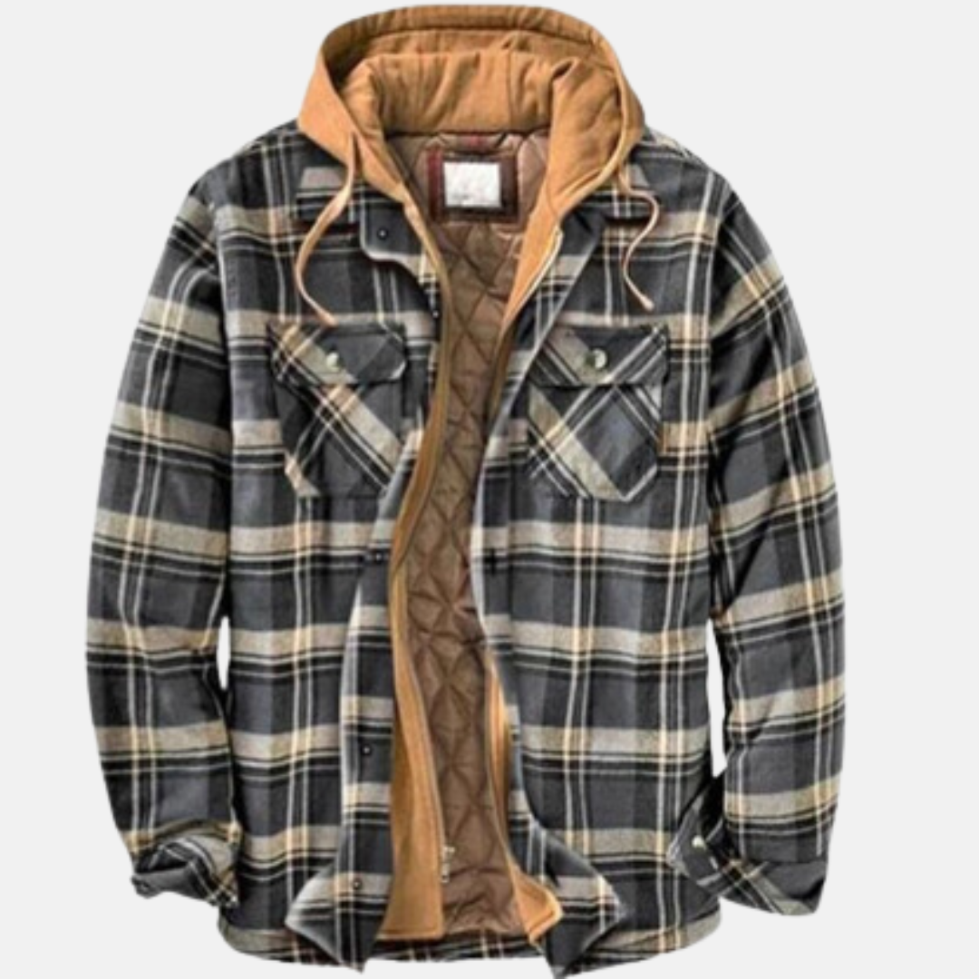 Men's hooded plaid jacket in Grey