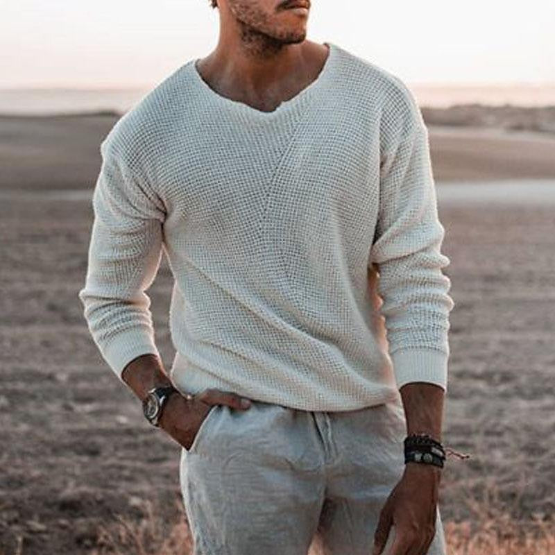 Men's Textured V-Neck Jumper White