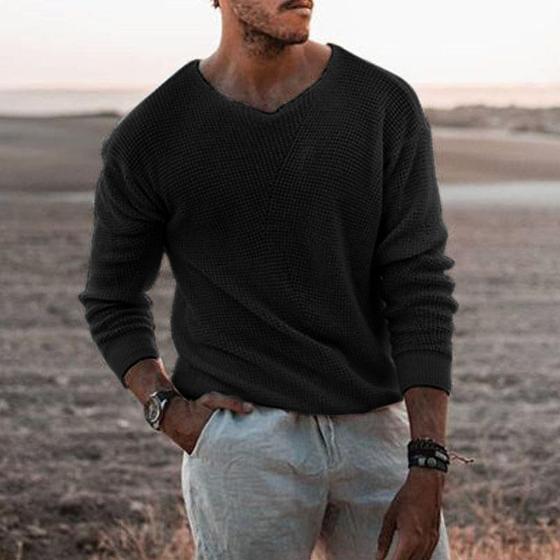 Men's Textured V-Neck Jumper Black