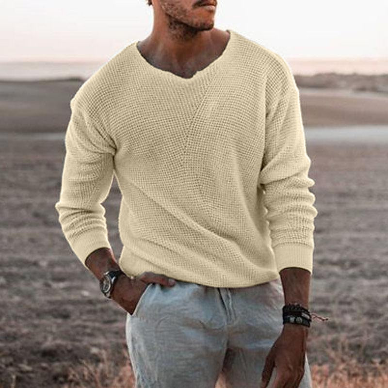 Men's Textured V-Neck Jumper Beige