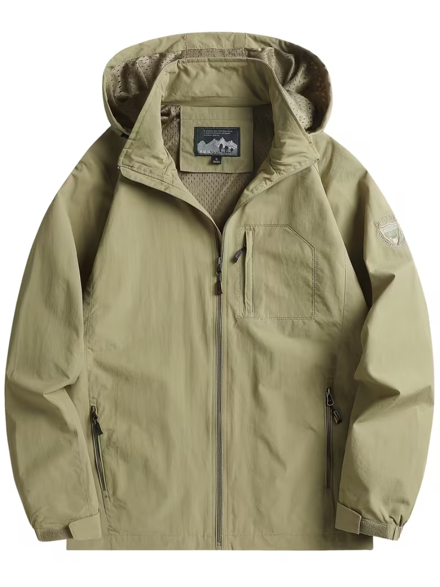 Men's Hooded Jacket with Stand Collar and Zipped Pockets