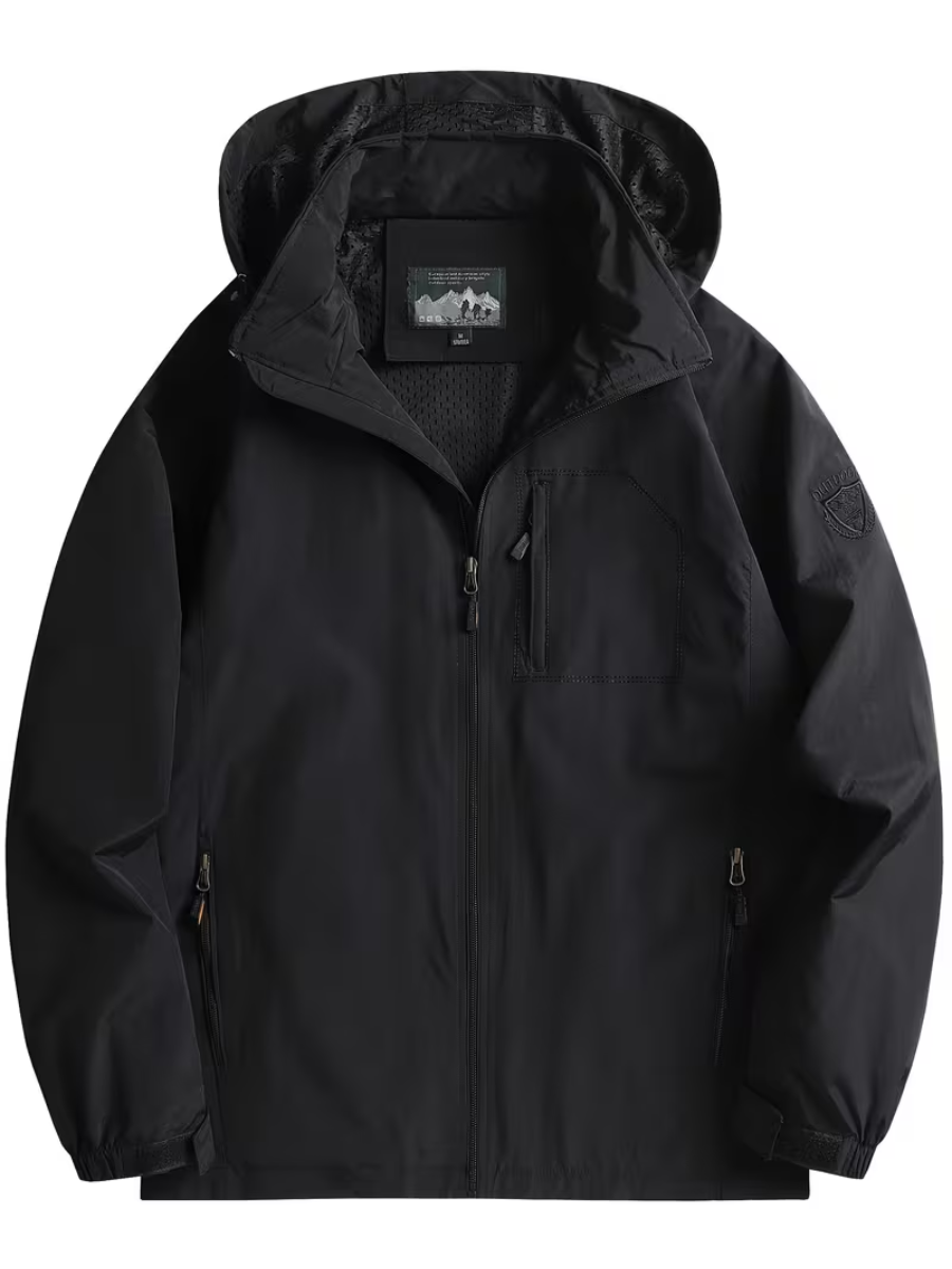 Men's Hooded Jacket with Stand Collar and Zipped Pockets