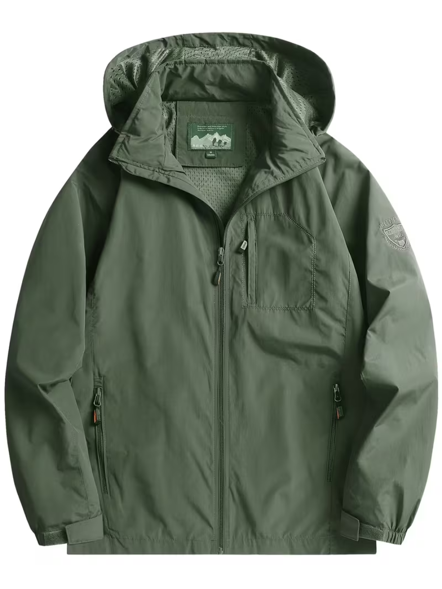 Men's Hooded Jacket with Stand Collar and Zipped Pockets