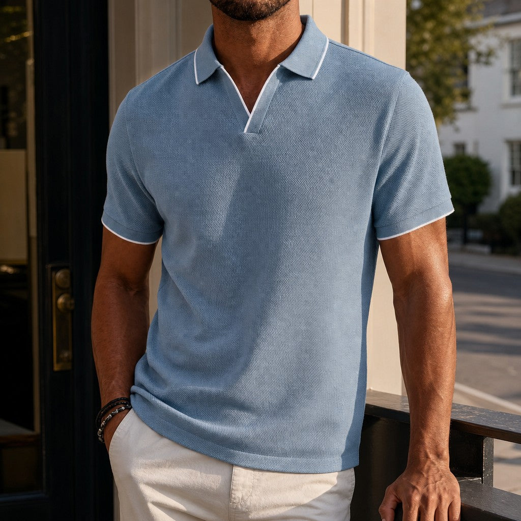 Men's Knit Polo Contrast Collar Short Sleeve Casual Wear