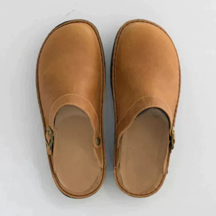 Men's Leather Clogs Slip On Buckle Strap Orthopedic Insole Casual