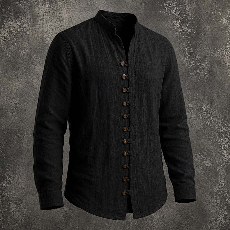Men's Band-Collar Button-Front Casual Shirt original product view 7