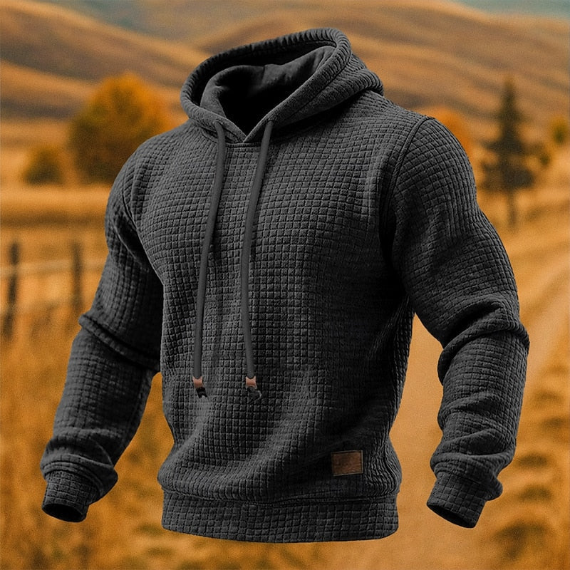 Men’s Textured Pullover Hoodie with Drawstring Hood