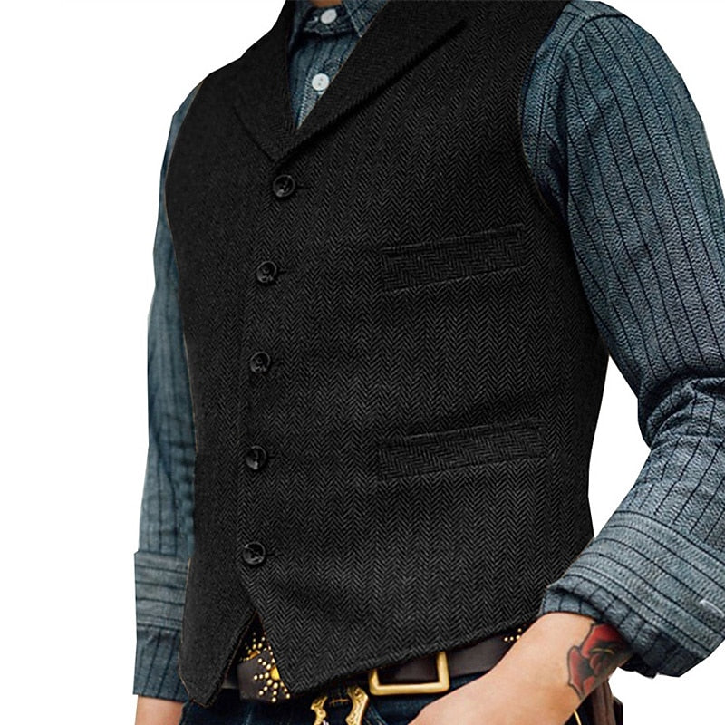 Men's Single-Breasted Herringbone Waistcoat original product view 4