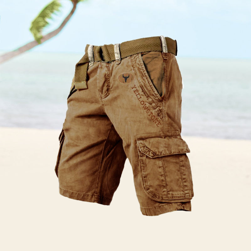 Belted Cargo Shorts Men Ripstop Fabric Relaxed Fit Thigh Pockets Summer