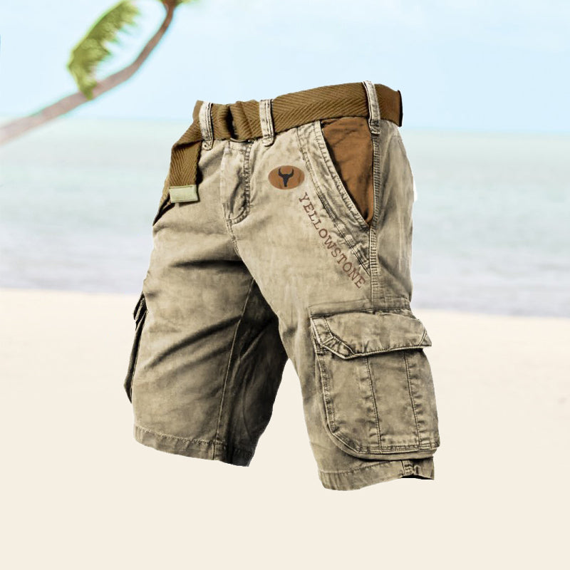 Belted Cargo Shorts Men Ripstop Fabric Relaxed Fit Thigh Pockets Summer
