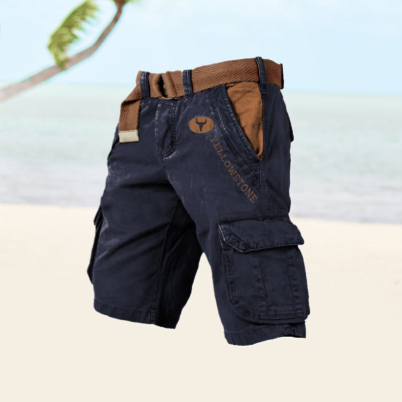 Belted Cargo Shorts Men Ripstop Fabric Relaxed Fit Thigh Pockets Summer