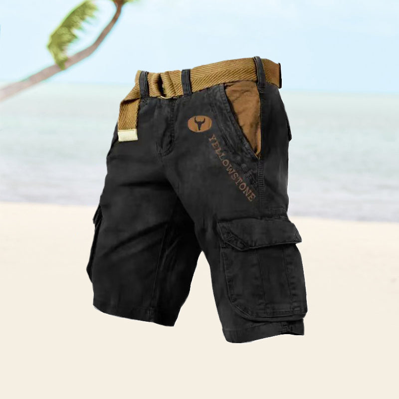 Belted Cargo Shorts Men Ripstop Fabric Relaxed Fit Thigh Pockets Summer