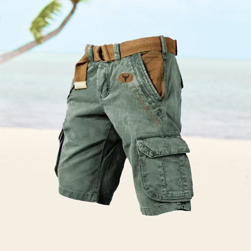 Belted Cargo Shorts Men Ripstop Fabric Relaxed Fit Thigh Pockets Summer