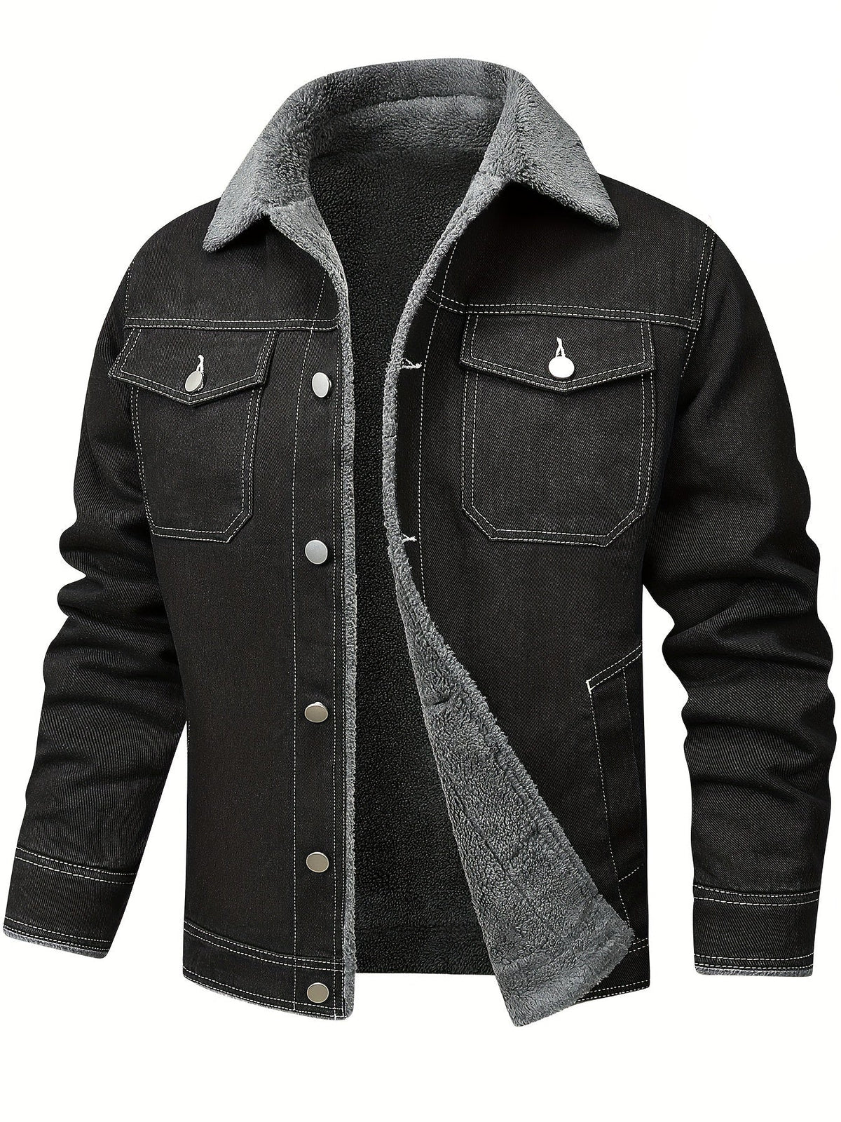 Men's Cotton Trucker Jacket Contrast Collar Button Front with Chest Pocket