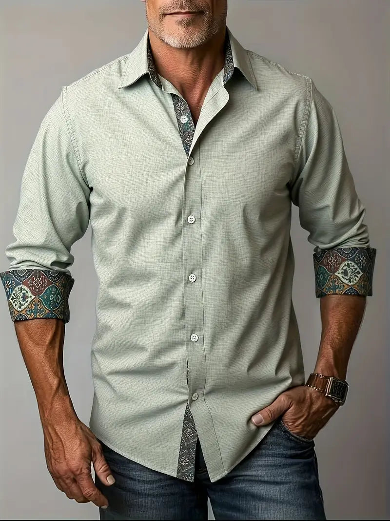 Men’s Polo with Contrast Patterned Collar and Cuffs