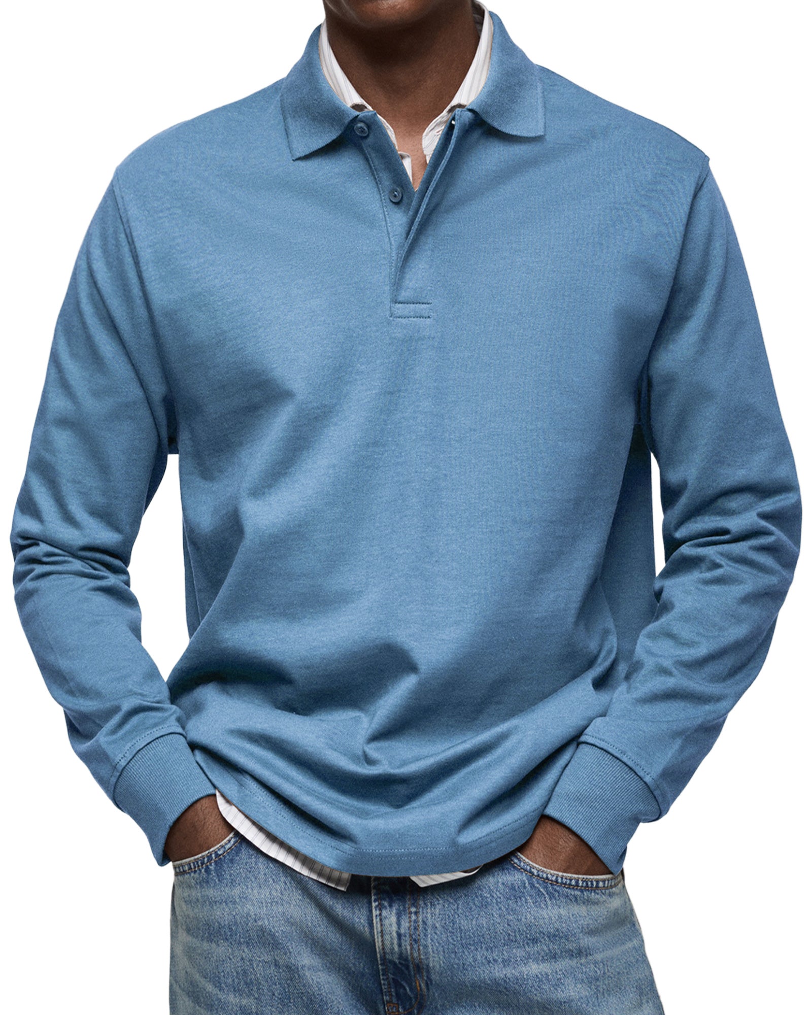 Long Sleeve Polo Shirt Men Casual Rugby Sweatshirt
