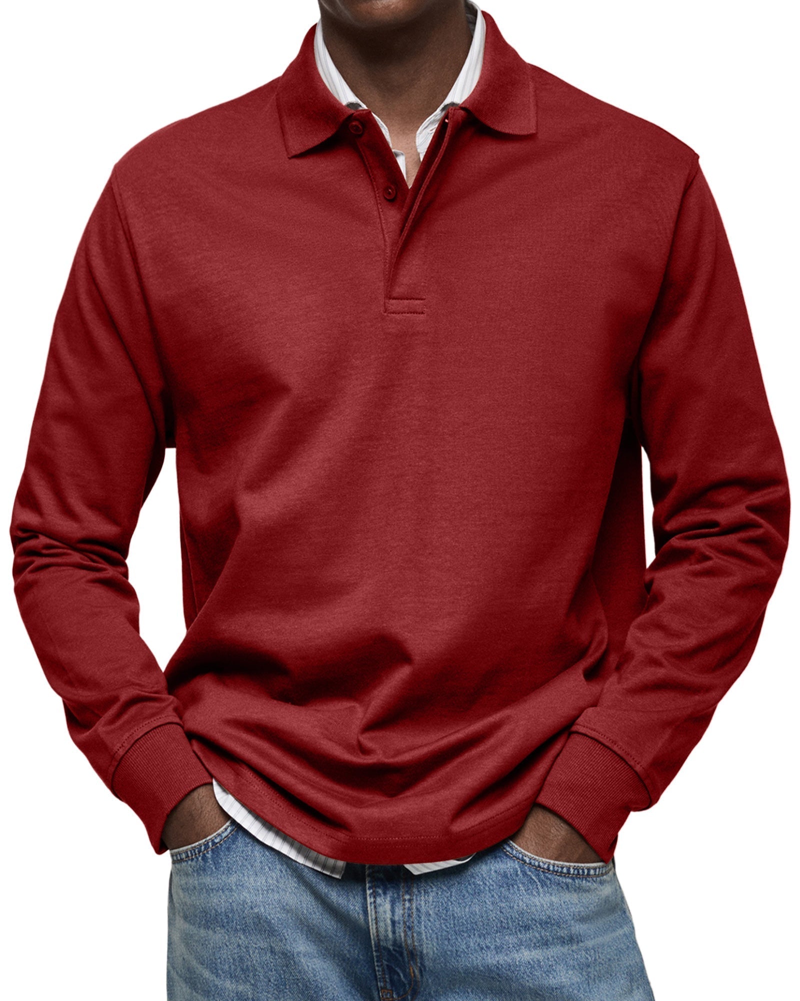 Long Sleeve Polo Shirt Men Casual Rugby Sweatshirt