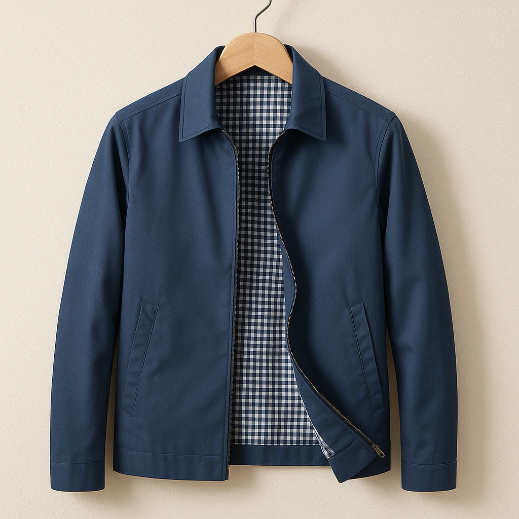 Jacket Harrington Zip Up Point Collar Checked Lining
