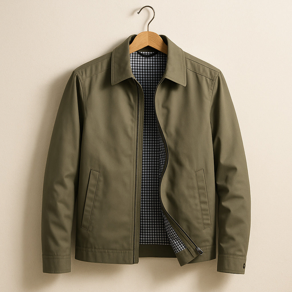Jacket Harrington Zip Up Point Collar Checked Lining
