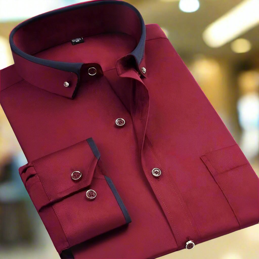 Men's Dress Shirt Long Sleeve Contrast Collar Business Wear