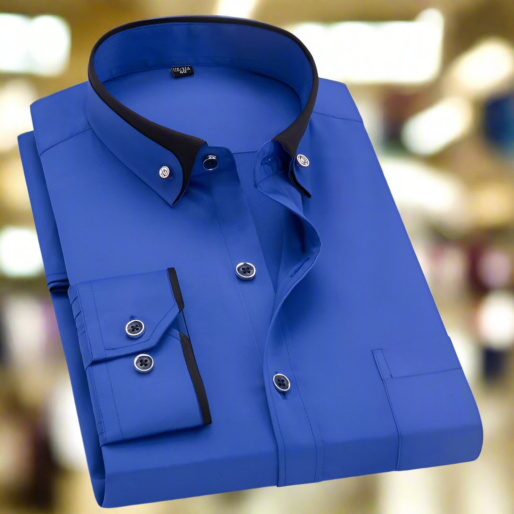 Men's Dress Shirt Long Sleeve Contrast Collar Business Wear