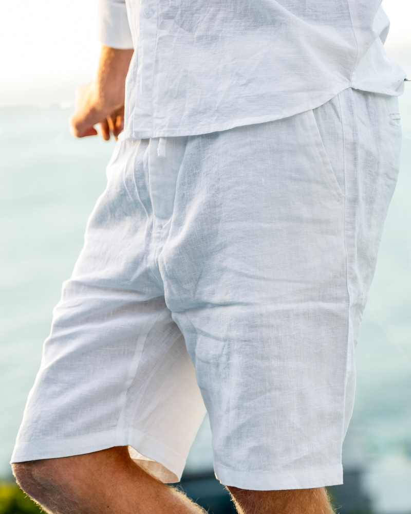 Linen Shorts Men Casual Drawstring Summer Shorts