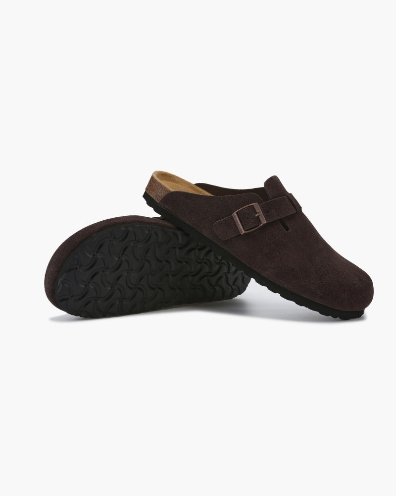 Clog Suede Slip On Buckle Detail Leather Insole