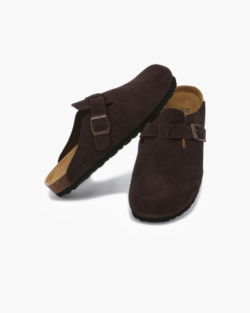 Clog Suede Slip On Buckle Detail Leather Insole