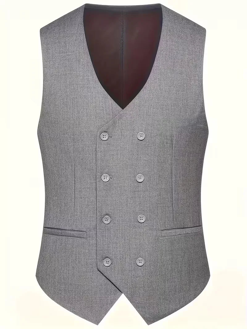 Three Piece Suit Set Men Woven Fabric Slim Fit Double Breasted Waistcoat Formal