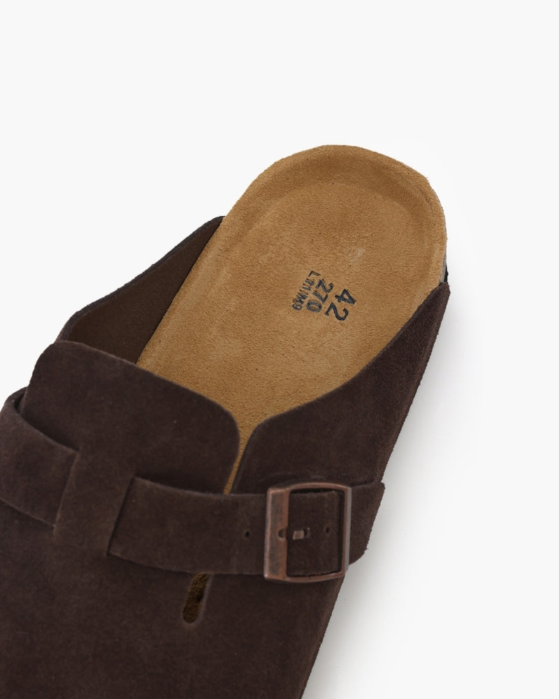 Clog Suede Slip On Buckle Detail Leather Insole